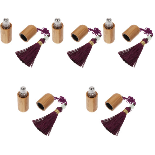 5Pièces Flacons Roll-on Verre Violet Coque Bambou Durable 2