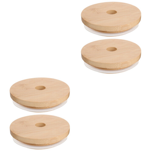 2Ensembles Couvercles Bouteille En Bambou Khaki Trou Pour 2