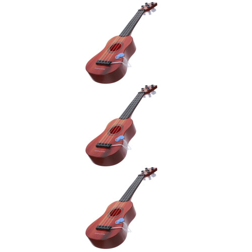 3Pièces Jouet Musical Ukulélé Bois Enfant Marron 1
