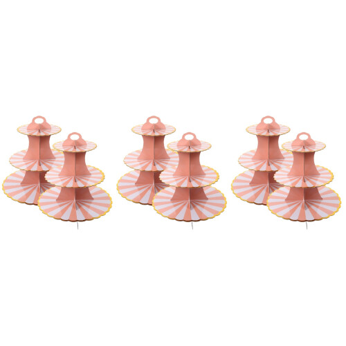 6Pièces Plateau Gâteaux Jetable 3 Étages Rose Pour Buffet 2