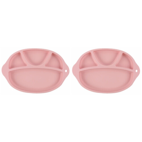 2Pièces Plateau Bébé Silicone Rose Partition Repas Sécurisé Durable 1