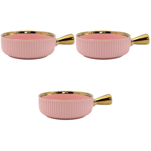 3Pièces Bols Créatifs En Céramique Rose Anse Confortable 2