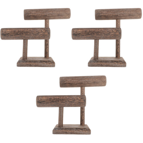 3Pièces Support Bois Café 2 Niveaux Rangement Bracelets 2