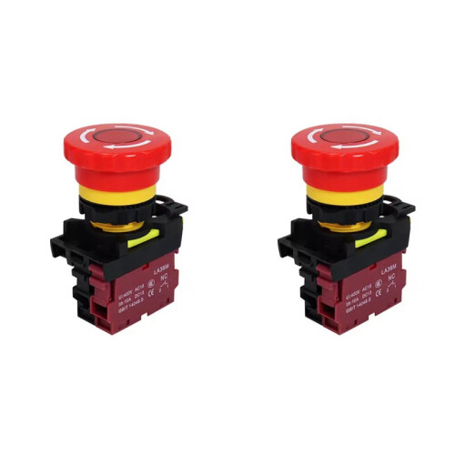 2pcs 22mm LA36M Emergency Stop  Lockable Push Button 1NC Red Mushroom  E-Stop Switches  Off VaneAims 1