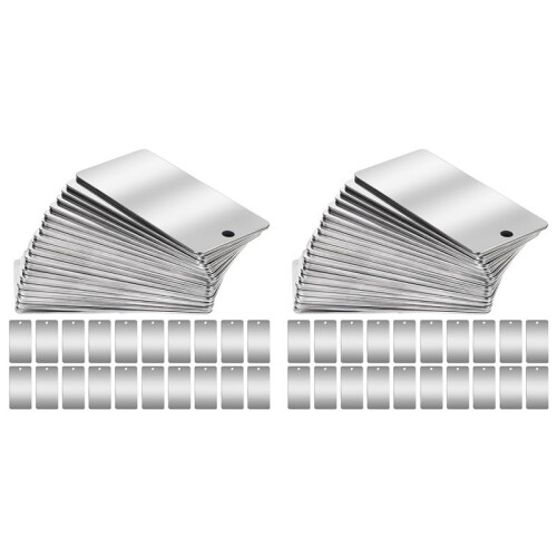 100-Pack Gravyrämnen i Rostfritt Stål, Rektangulära Etiketter för Stämpling, 2,5 X 5 cm
