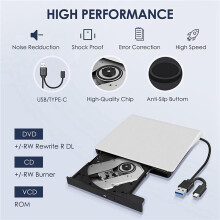 5X Unità CD DVD +/-RW Esterna, USB 3.0 e USB-C Masterizzatore Portatile per Lettori CD e DVD ROM Lettore, Masterizzatore, Riscrittore, Unità Disco,