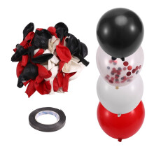 Balões Vermelhos e Pretos, 134 Peças 12 Polegadas Preto Branco Vermelho Confetes Reunindo Balões com Fitas para Aniversário, Casamento