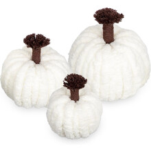 Decoración de Otoño Set de 3 Piezas Calabazas Artificiales Tejidas Blancas — centros de mesa, centros otoño diy