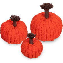 Decoración de Otoño Set de 3 Piezas Calabazas Artificiales Tejidas Naranjas — decoración halloween, centros otoño
