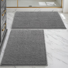 Juego de Alfombras de Baño de Chenilla Antideslizantes Gris 50x80cm — alfombrilla ducha absorbente, set baño textil