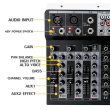 4 Channel Audio Mixer Sound Mixing Console Audio Interface USB Sound Card for Studio Stage DJ Home EU Plug