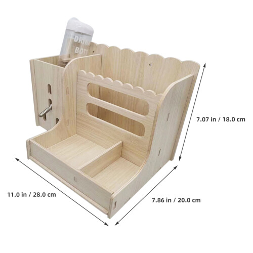 1Set Multifunctionele Konijnenvoerbak Van Hout En Plastic 1