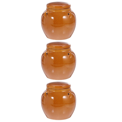 3Pièces Conteneurs Céramiques Marron Pour Kimchi Conserve 1
