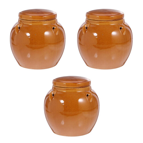 3Pièces Conteneurs Céramiques Marron Pour Kimchi Conserve 2