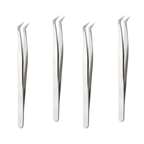 4Pièces Pince Fine Argentée Pour Extensions De Cils 1