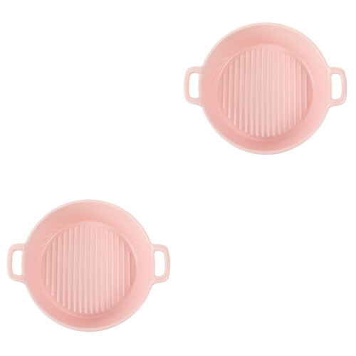 2Pièces Plateaux Céramiques Roses Doubles Anses Pour Aliments 2