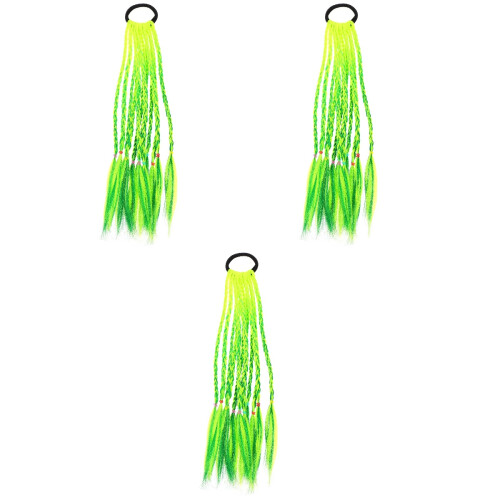 3Pièces Perruques Enfants Braids Vertes Accessoires Animations 2