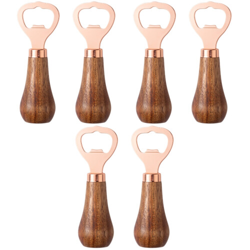 6Pièces Ouvre-Bouteilles Manuel Bois Clair Portable 2