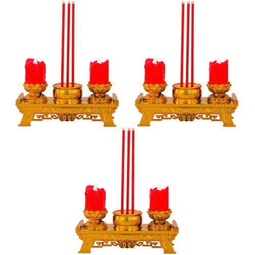 3Pièces Bougeoirs Chinois Rouges Lumière Décor 1