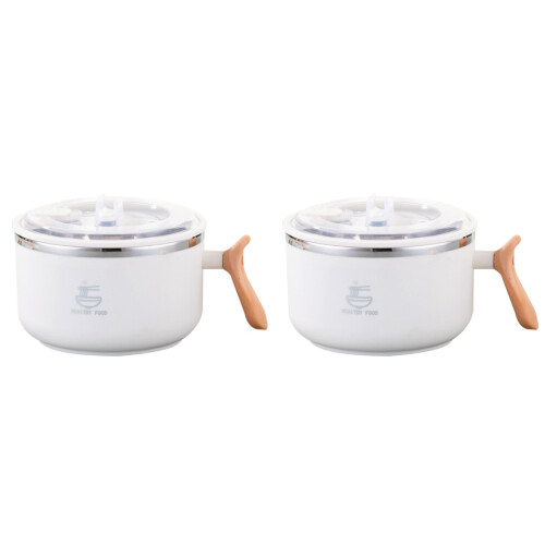 2Pièces Bols Lunch Bento Blancs En Acier Couvercle 1