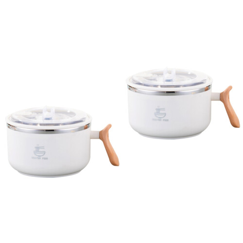 2Pièces Bols Lunch Bento Blancs En Acier Couvercle 2