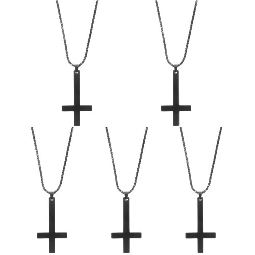 5Pièces Colliers Croix Mode En Acier Noir Durable Et Stylé 1