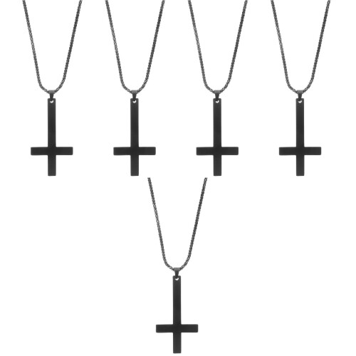 5Pièces Colliers Croix Mode En Acier Noir Durable Et Stylé 2