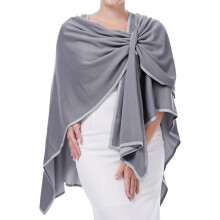 DiaryLook Women's Cashmere-Effect Poncho Long Poncho Scarf Elegant Grey — womens poncho one size, cashmere poncho women, gray poncho scarf