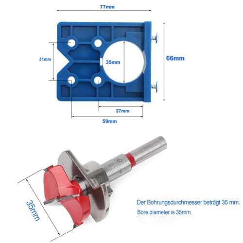 4X Concealed Hinge Jig Forstner Bit Sets-35mm Hinge Hole Cutter for Cabinet Hinges and Mounting Plates 2