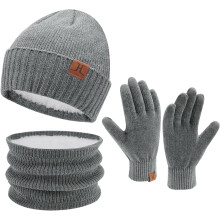 Beanie Hat Scarf and Touchscreen Gloves Winter Set Warm Grey — womens winter set, hat scarf gloves, mens winter set