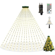 LED Weihnachtsbaumbeleuchtung Stern und Ring 300 LEDs 8 Modi 2m Weiß — weihnachtsbaumbeleuchtung, lichtervorhang, weihnachtsdeko, außenbeleuchtung