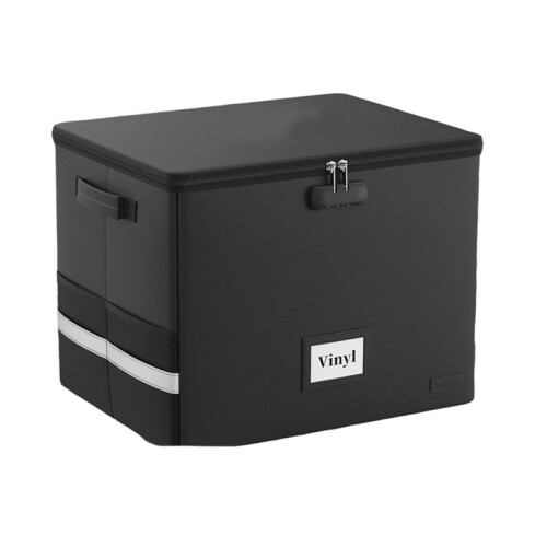 2X Vinyl Record Storage Box with Lock,Fireproof&Water Resistant Record Organizer Storage for 100+ Single Records 1