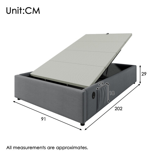 (Grey, 90x200cm) Lit capitonné avec USB-C et rangement intégré sans matelas 2