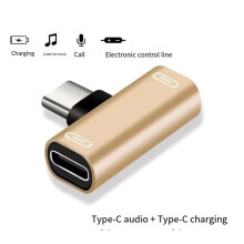 3X Adaptador Duplo Tipo C 3 em 1 Cabo de Carregamento Tipo C Conversor de Fone de Ouvido para Smartphones Adaptador de Fone de Ouvido Dourado