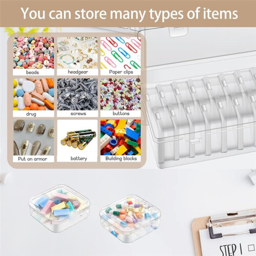 Bead Organizer Box, Small Rectangular Clear Bead Storage Containers Boxes with Hinged Lids and Labels Set 1 2