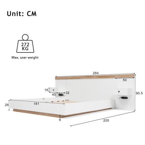 (180x200cm) Lit double avec tables LED, USB-C et ensemble chambre sans matelas 2