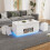 (White) Table basse relevable 4-en-1 avec LED, 2 tiroirs, 2 tabourets et rangement caché 8