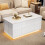 (White) Table basse relevable 4-en-1 avec LED, 2 tiroirs, 2 tabourets et rangement caché 11