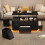 (Black) Table basse relevable 4-en-1 avec LED, 2 tiroirs, 2 tabourets et rangement caché 4
