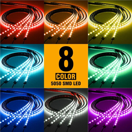 4 PCS RGB 252 LED Strip Neon Light Kit Under Car Tube Underglow Underbody System 2