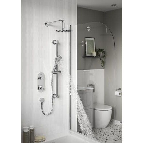 Bristan Bristan Round Riser Rail with Fixed Position Brackets, Wall Mounted, Chrome Finish 1