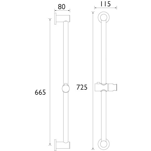 Bristan Bristan Round Riser Rail with Fixed Position Brackets, Wall Mounted, Chrome Finish 2