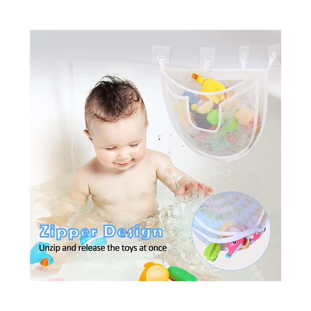 Bath Toy Storage, Large Capacity Bath Toy Holder with Bottom Zipper, Quick Release Bathtub Toy Storage with Large Pocket