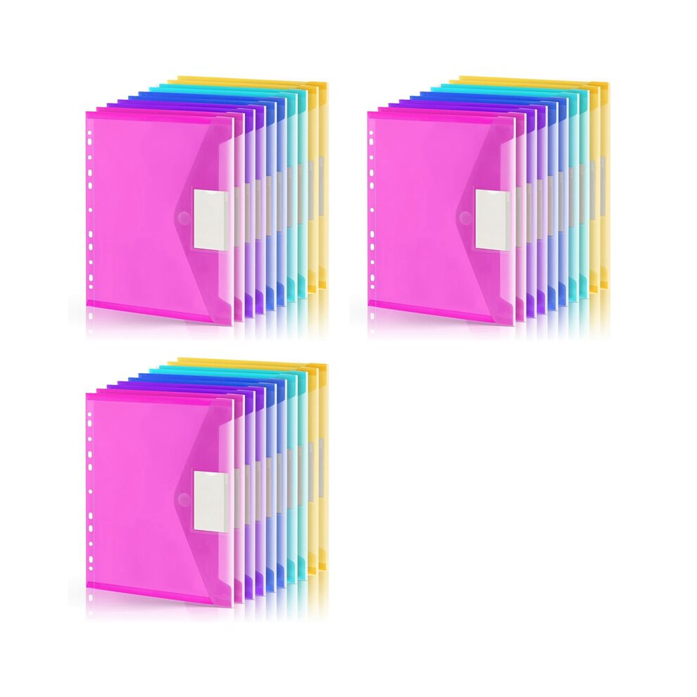30 Pack File Folders, 11 Ring Plastic Envelopes, Clear Folder For Documents With Label, 3 Ring Binder Pocket Organizer 6031863697964