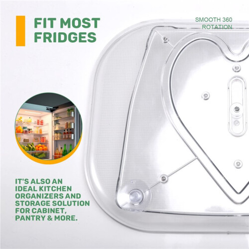 2X 360 Rotating Lazy Susans for Refrigerator Rectangular Fridge Organizer Cabinet Tray Refrigerator Organizers