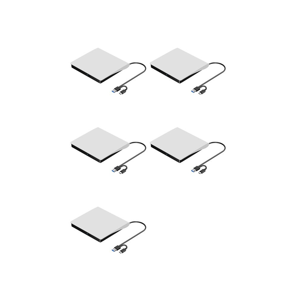 5X External Cd Dvd +/-Rw Drive, Usb 3.0 & Usb-C Cd & Dvd Rom Burner Player Reader Writer Rewriter Disc Drive, White 6031819218816