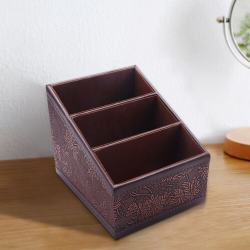 Retro PU Leather Cosmetic Storage Box Remote Control Phone Holder Table Organizer for Home Office Storage Case 1