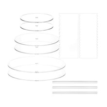Acrylic Round Cake Disk Set,Cake Discs Set,Comb Scrapers,Dowel Rods,Icing Scraper,Scraper Smoother for 3 Tier Cakes
