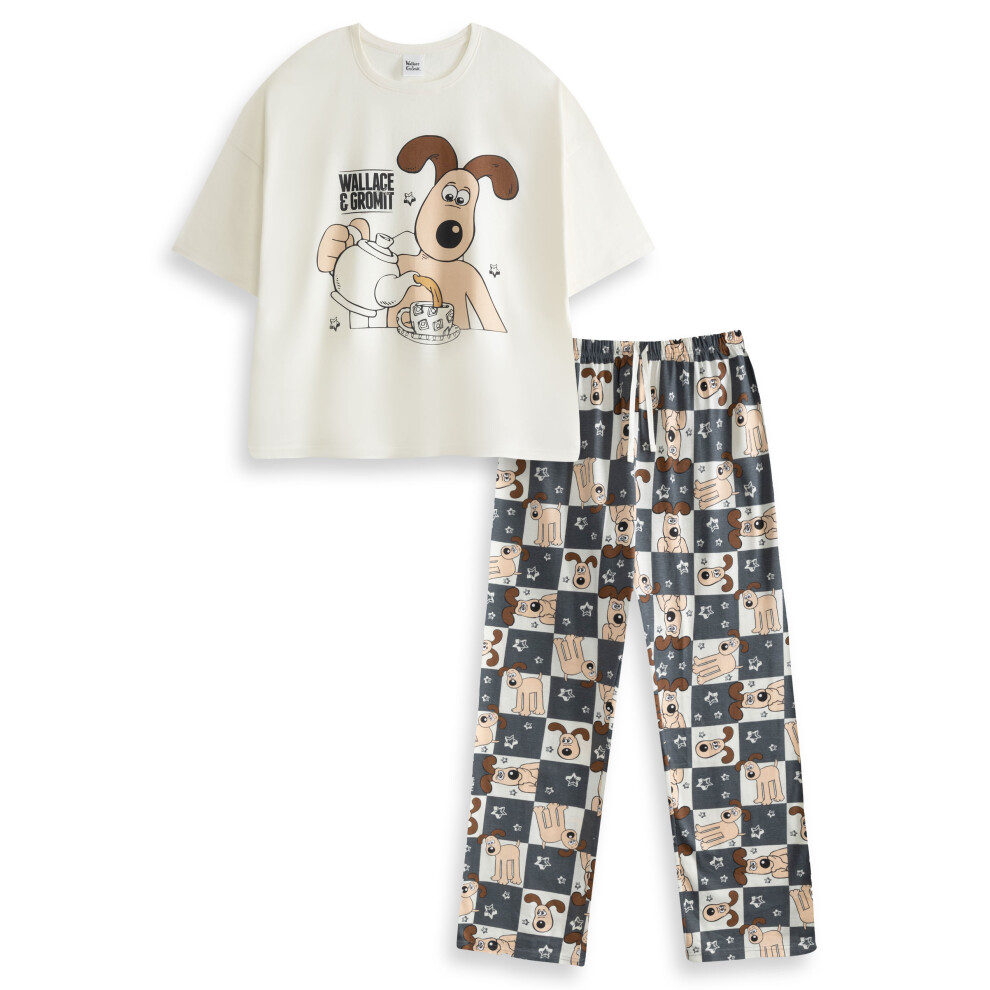 Wallace And Gromit (X-Large) Short Sleeve Long Leg Pyjama Set (Womens Off-White)