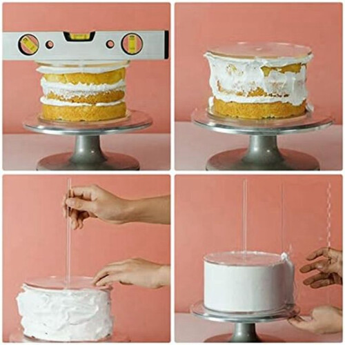 Acrylic Round Cake Disk Set,Cake Discs Set,Comb Scrapers,Dowel Rods,Icing Scraper,Scraper Smoother for 3 Tier Cakes 1
